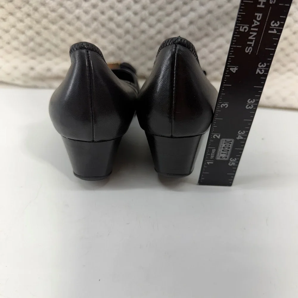 Cole Haan Tali Bow Wedge Pumps Womens 8.5B Black Leather Grand.OS W11798